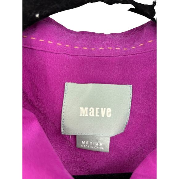 Anthropologie Blouse Womens Medium Mairead Silk Cutout Button Down Pink Maeve - Picture 5 of 8